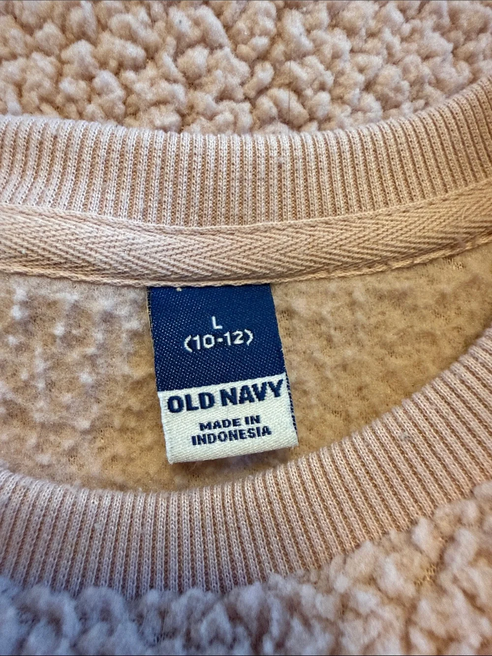 Old Navy Light Pink Sherpa Cropped Crewneck Sweatshirt, Size L 10-12